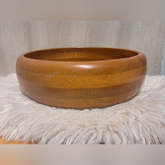 Vintage Handcarved 14" Wooden Serving Bowl And Serving Spoon Made In The USA - Picture 8 of 11